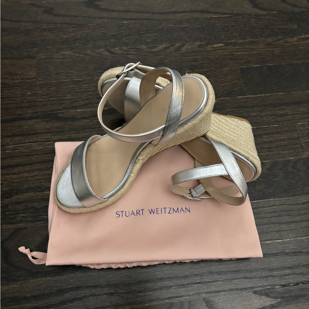 Stuart Weitzman Teddi Leather Espadrille Wedge Sandal